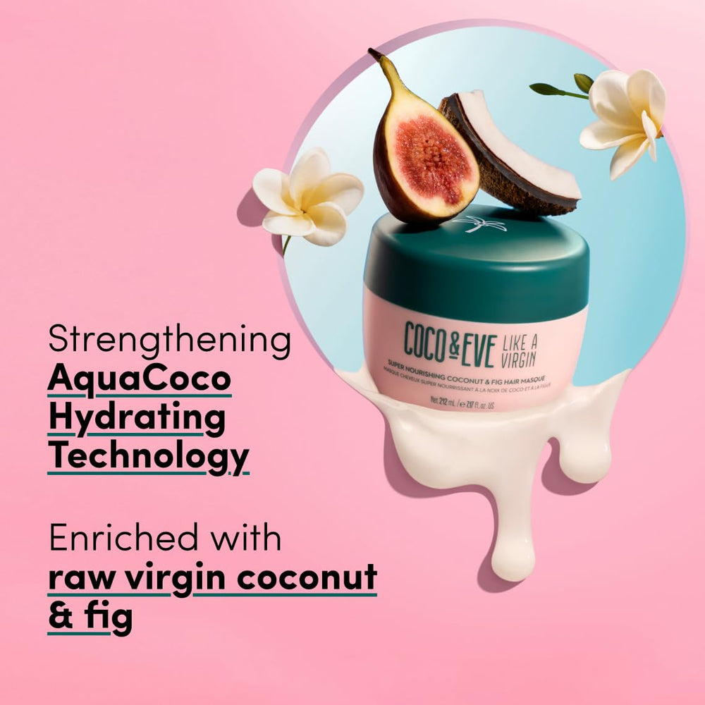 Packaging for Coco & Eve Like a Virgin Hair Masque highlights premium design and a convenient bottle.