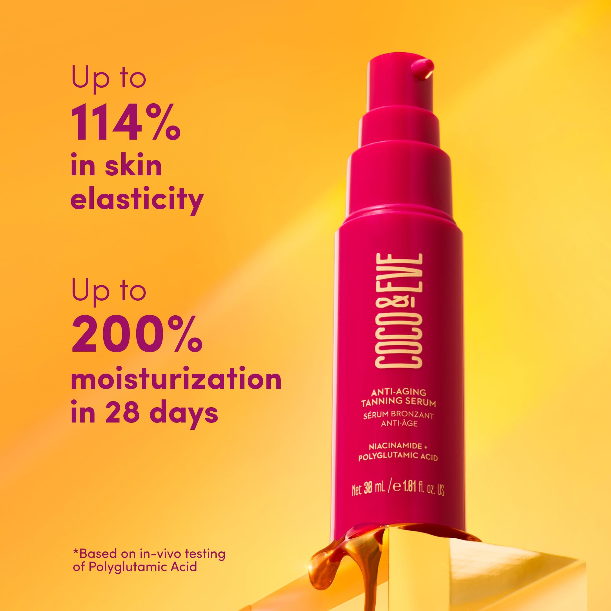 Coco & Eve bottle demonstrates suitability for light-to-medium and sensitive skin.