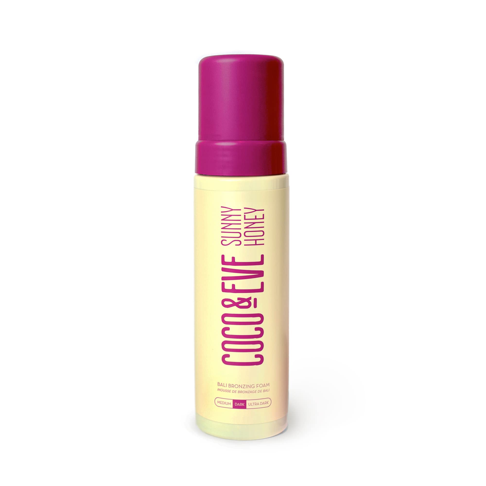 Coco & Eve Sunny Honey Bali bottle pump showing easy, streak-free self-tan application.