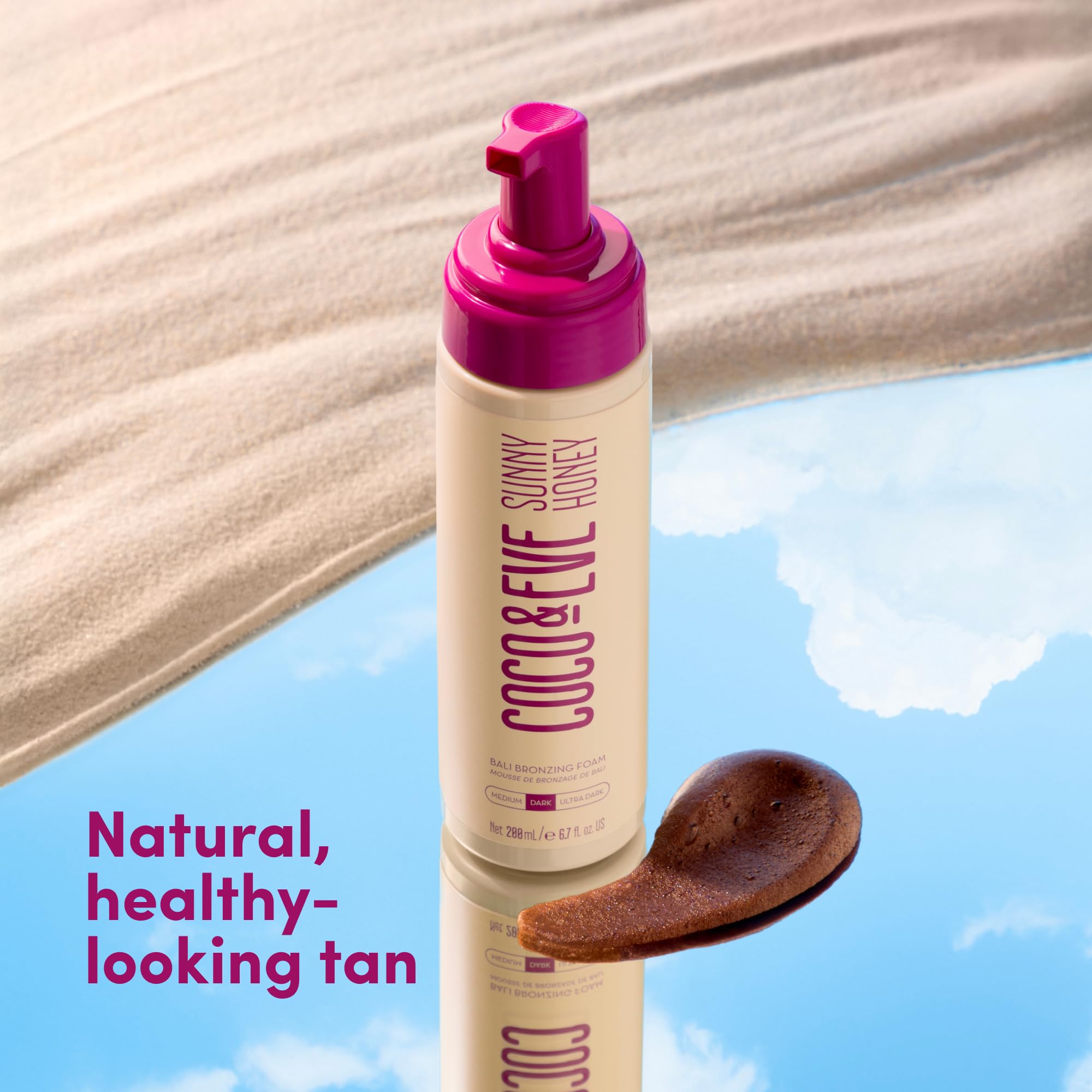 Coco & Eve Sunny Honey Bali forearm swatch displays instant bronze glow.