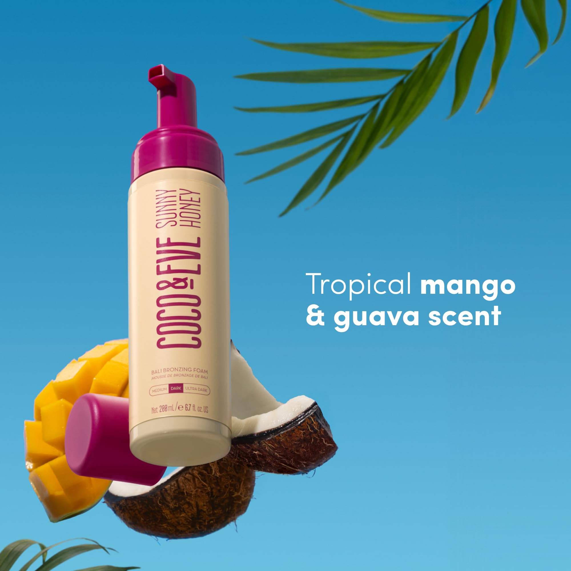 Coco & Eve Sunny Honey Bali mango-guava fragrance enhances the tanning routine.