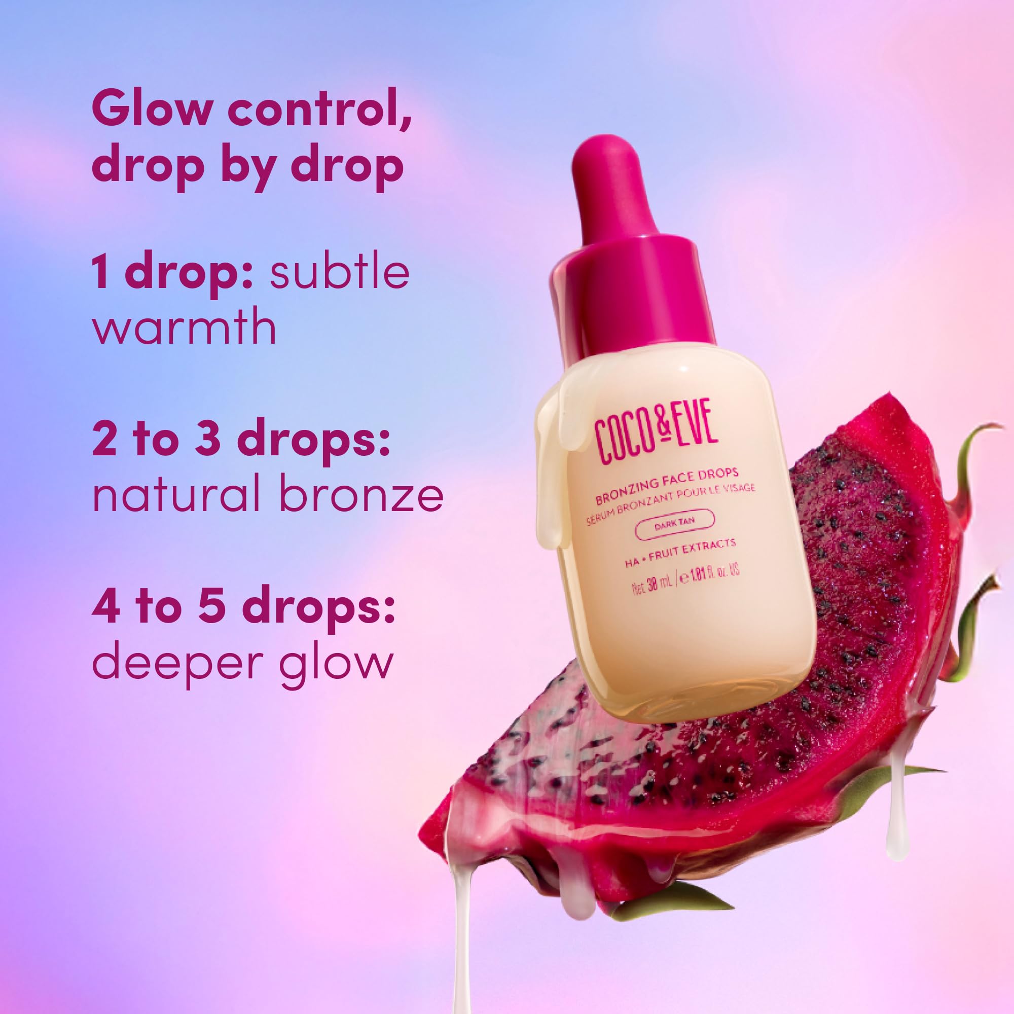 Texture closeup of lightweight, non-greasy formula from Coco & Eve drops