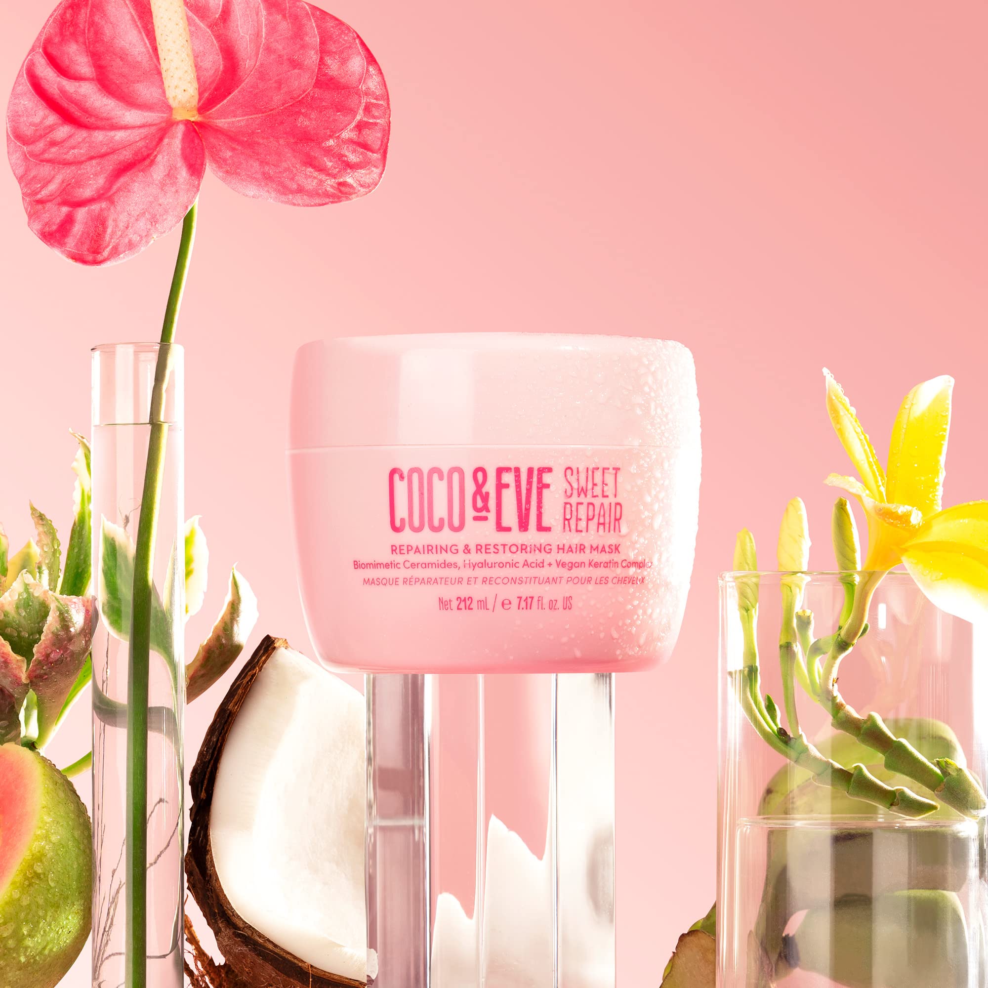 Coco & Eve Sweet Repair bottle pour showing quick five minute treatment