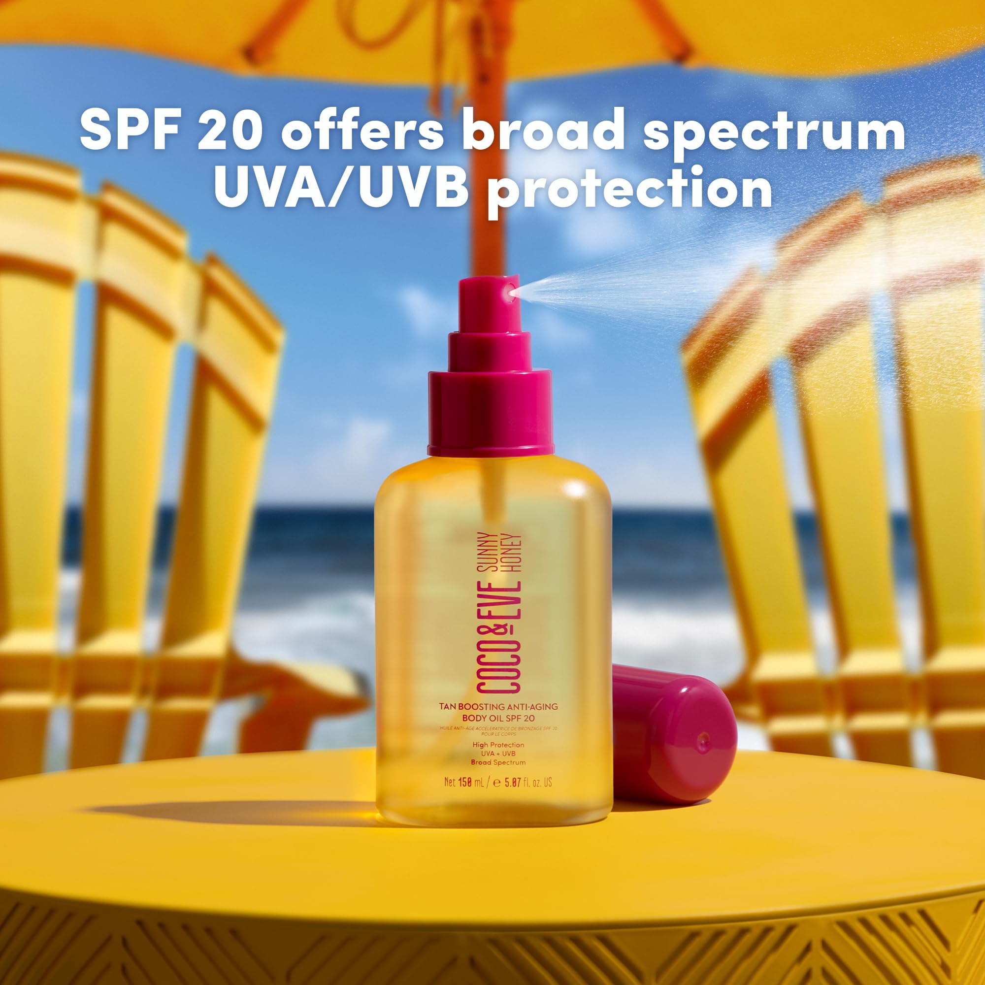 Tropical mango scent on Coco Eve tan boosting oil bottle.