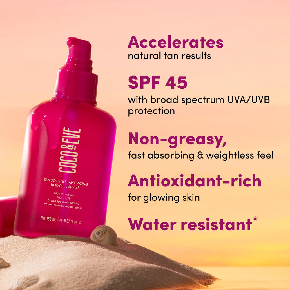 Coco & Eve tan-boosting peptide helps deepen your natural tan.