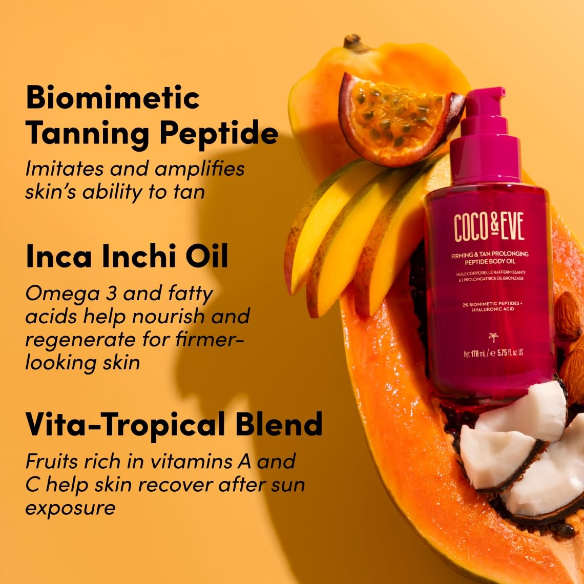 Vitamin-rich Coco & Eve oil with vitamins C and E for nourishment