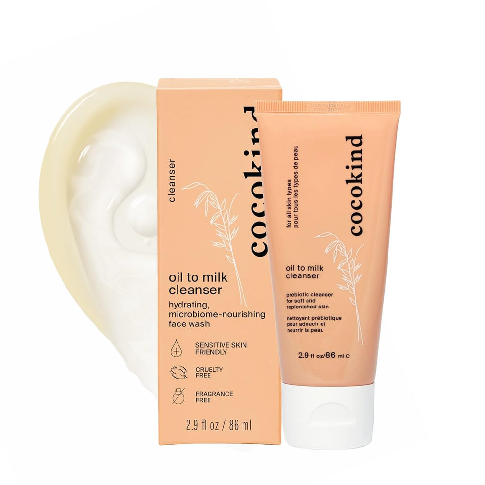 Cocokind Aceite a Leche limpiador en botella; textura suave para piel limpia