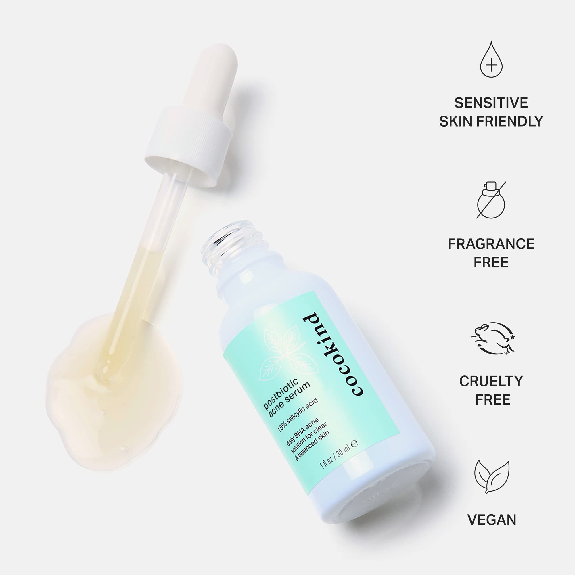 Cocokind Exfoliante BHA de textura suave, muestra el nivel de hidratación y exfoliación.