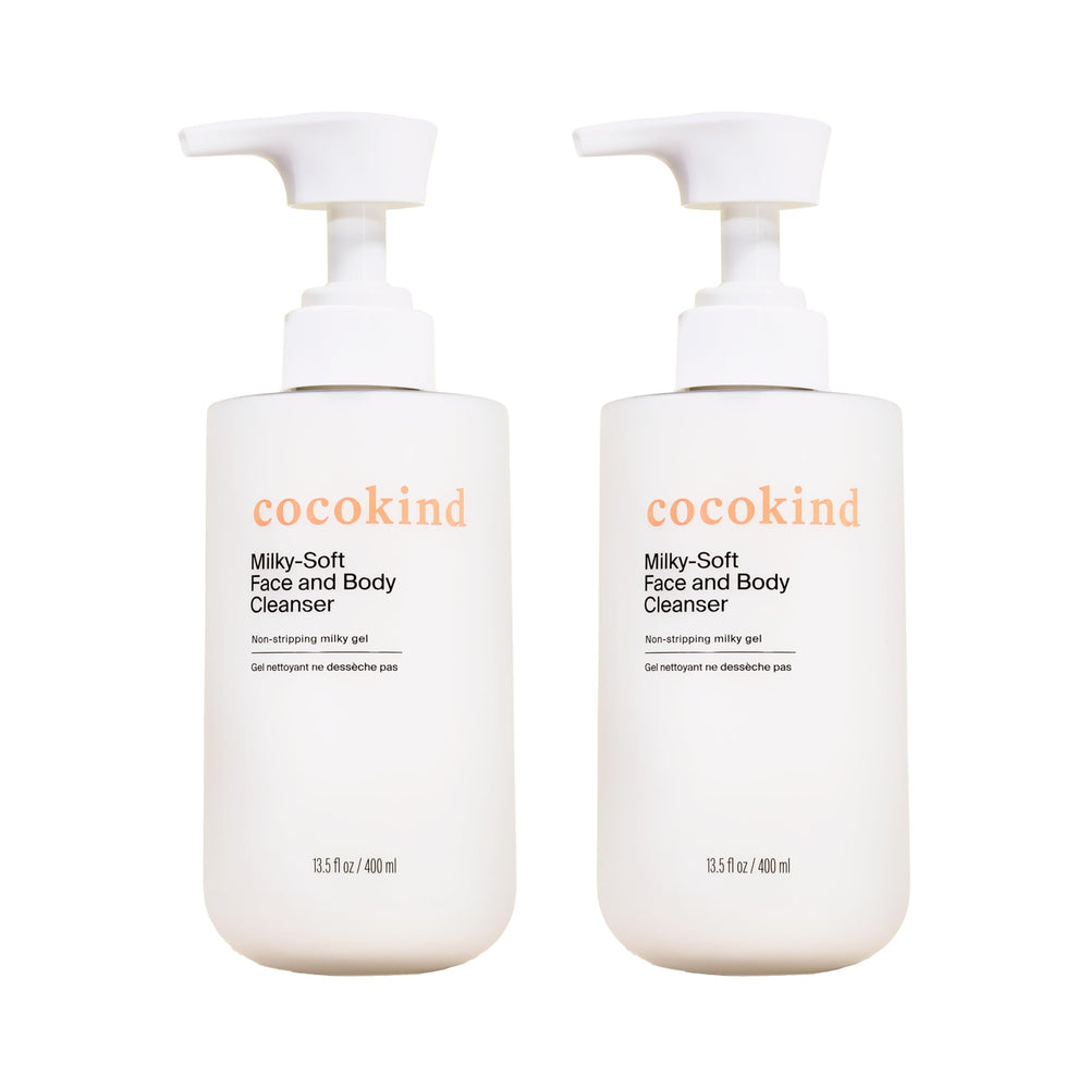 Cocokind Milky-Soft cleanser bottle for gentle, fragrance-free daily cleansing of face and body.