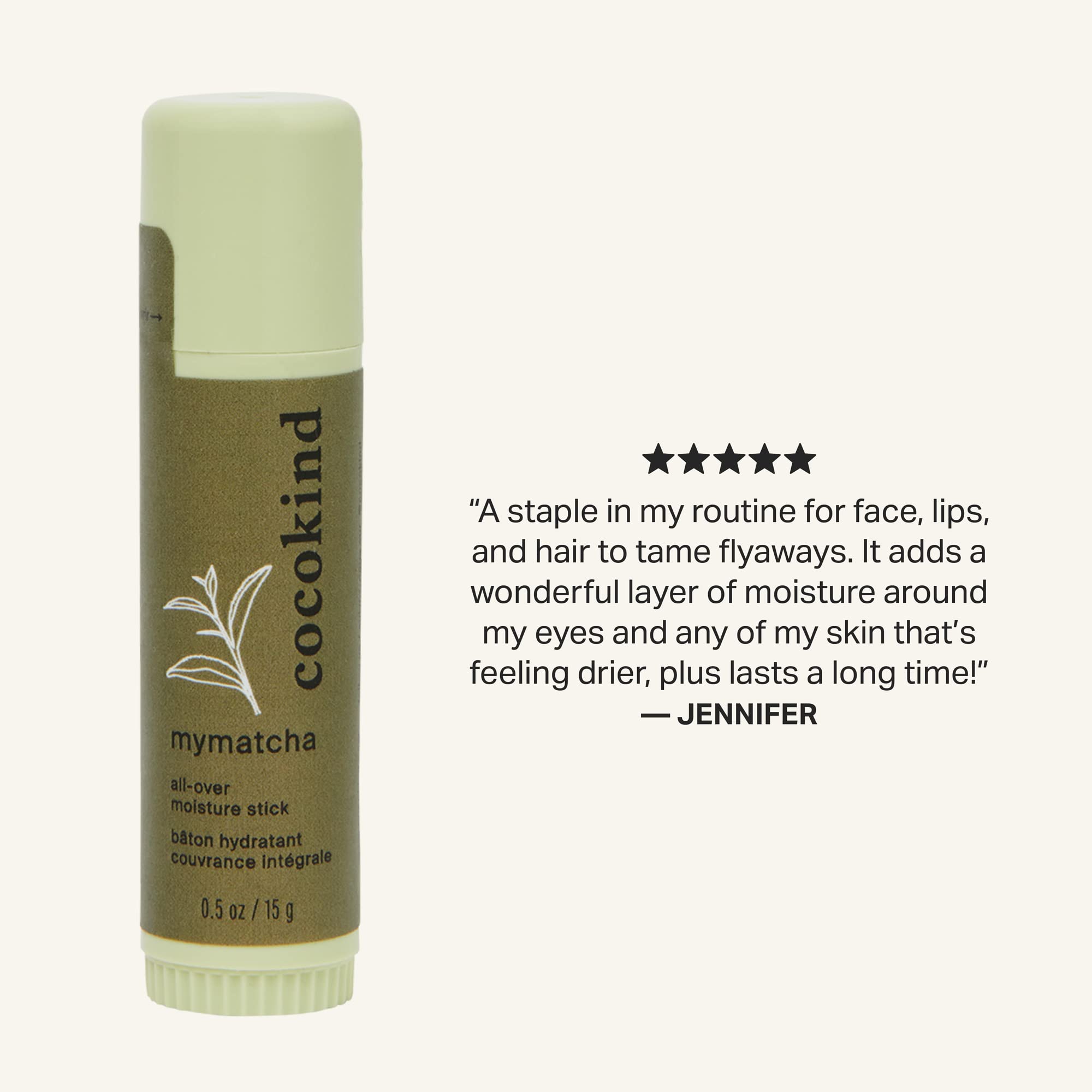 Cocokind Mymatcha All-Over Moisture Stick recyclable packaging for eco-conscious users.