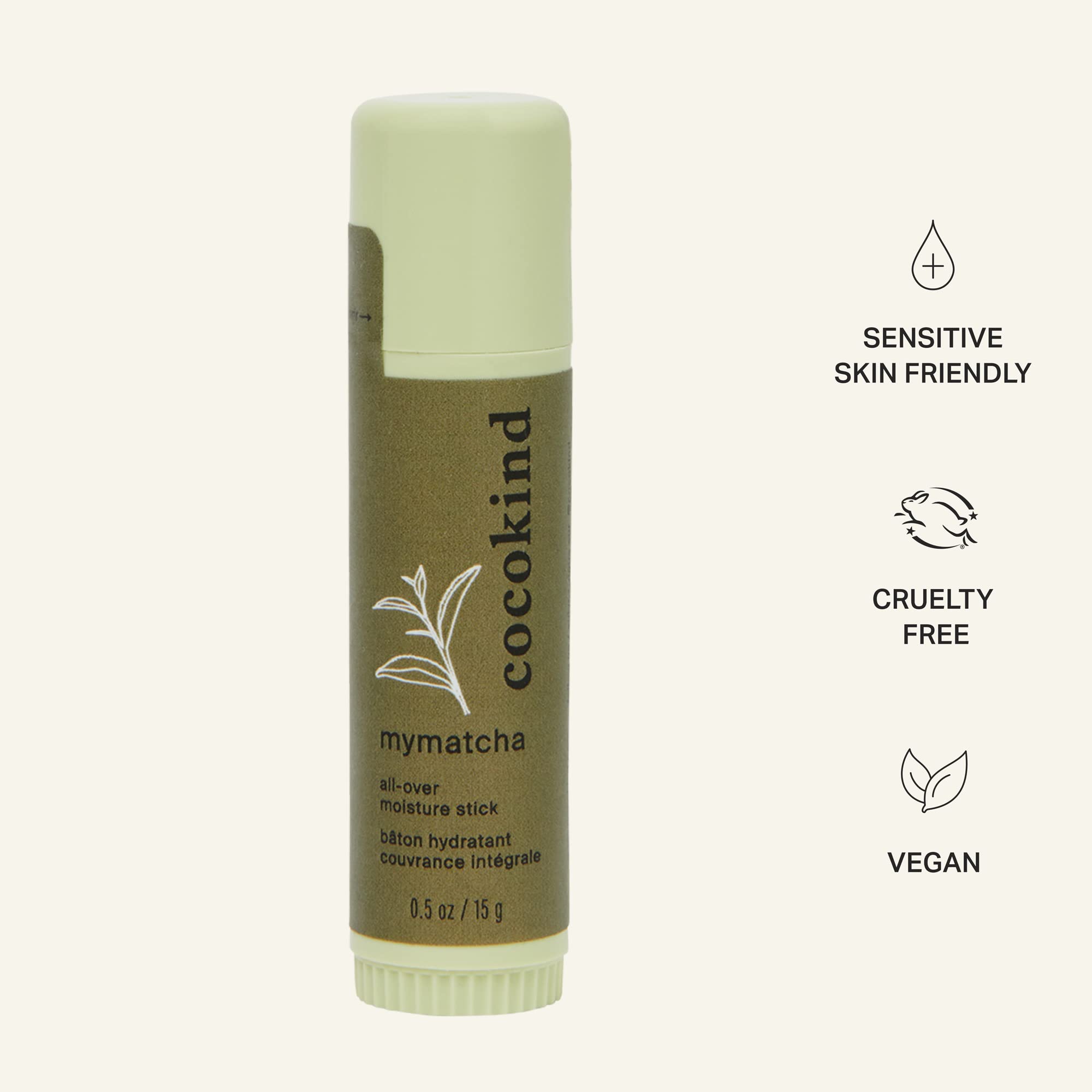 Cocokind Mymatcha All-Over Moisture Stick vegan formula with coconut oil.