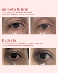 Aplicación suave alrededor de ojos con hidratación inmediata.