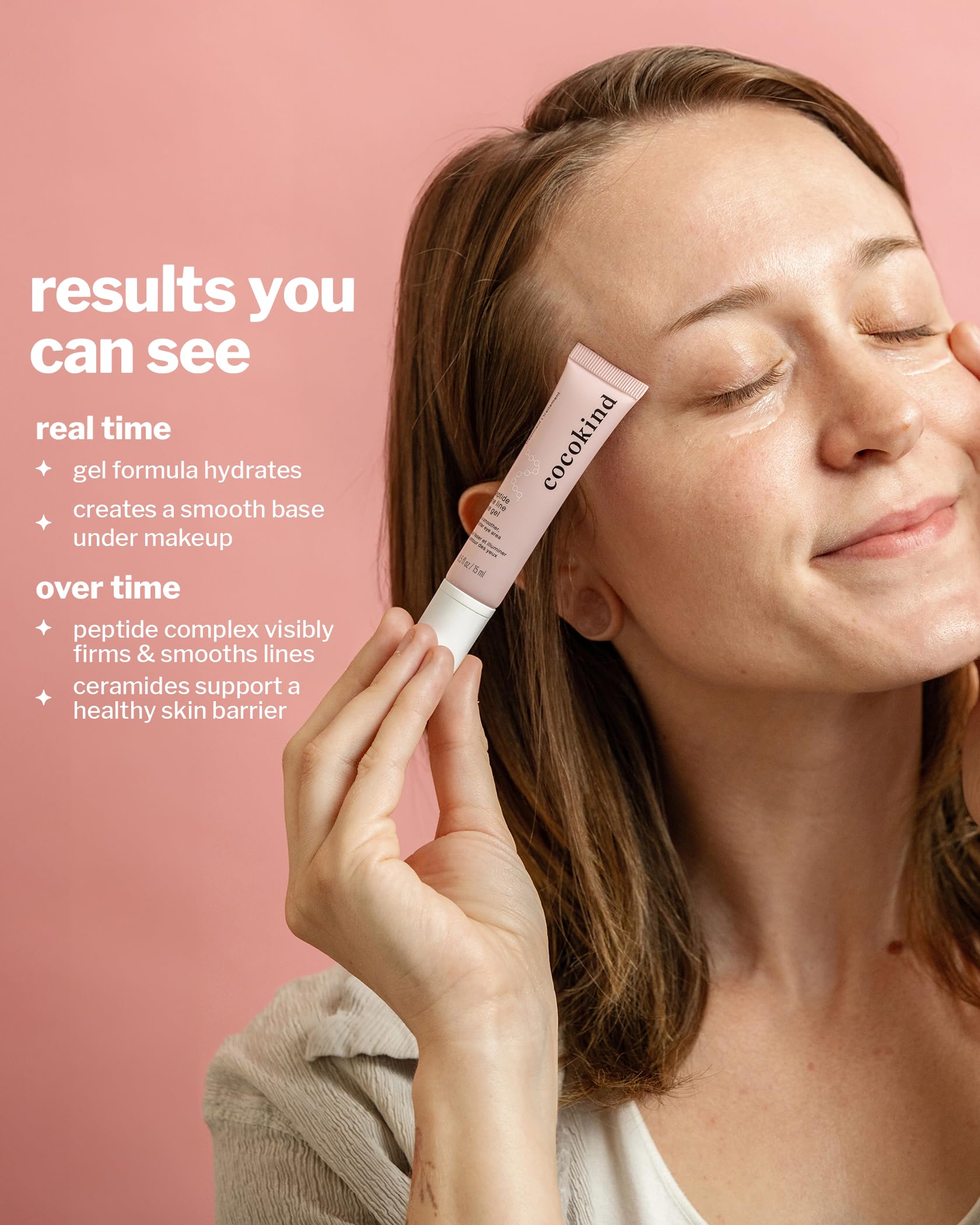Envase de 15 ml de Cocokind Peptide Eye Gel, práctico.