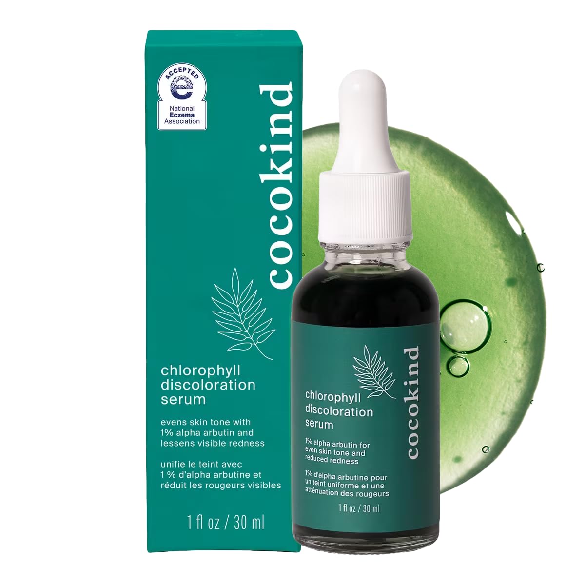 Cocokind serum descoloración con clorofila en botella, tono más uniforme