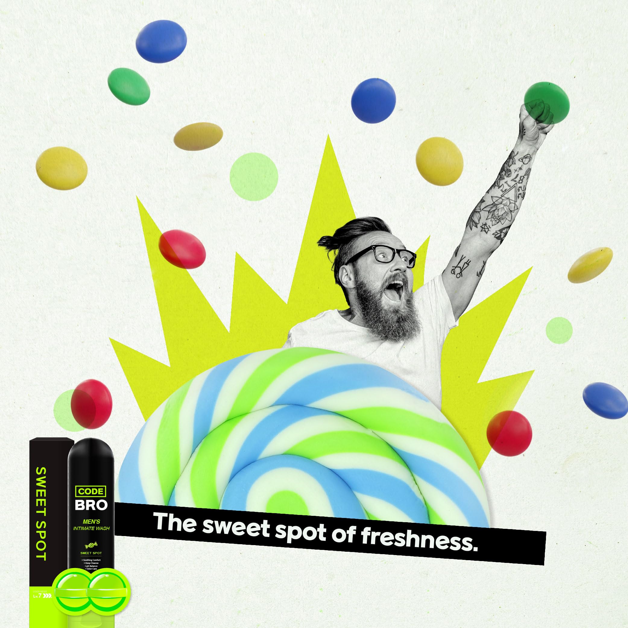 Code Bro Sweet Spot foaming-lather demonstrates refreshing cleansing experience.