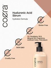 Coera Hyaluronic Acid Serum on the face delivering a soft, hydrated glow.