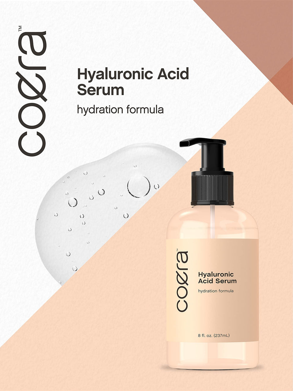 Front packaging of Coera Hyaluronic Acid Serum emphasizing paraben and SLS free formula.