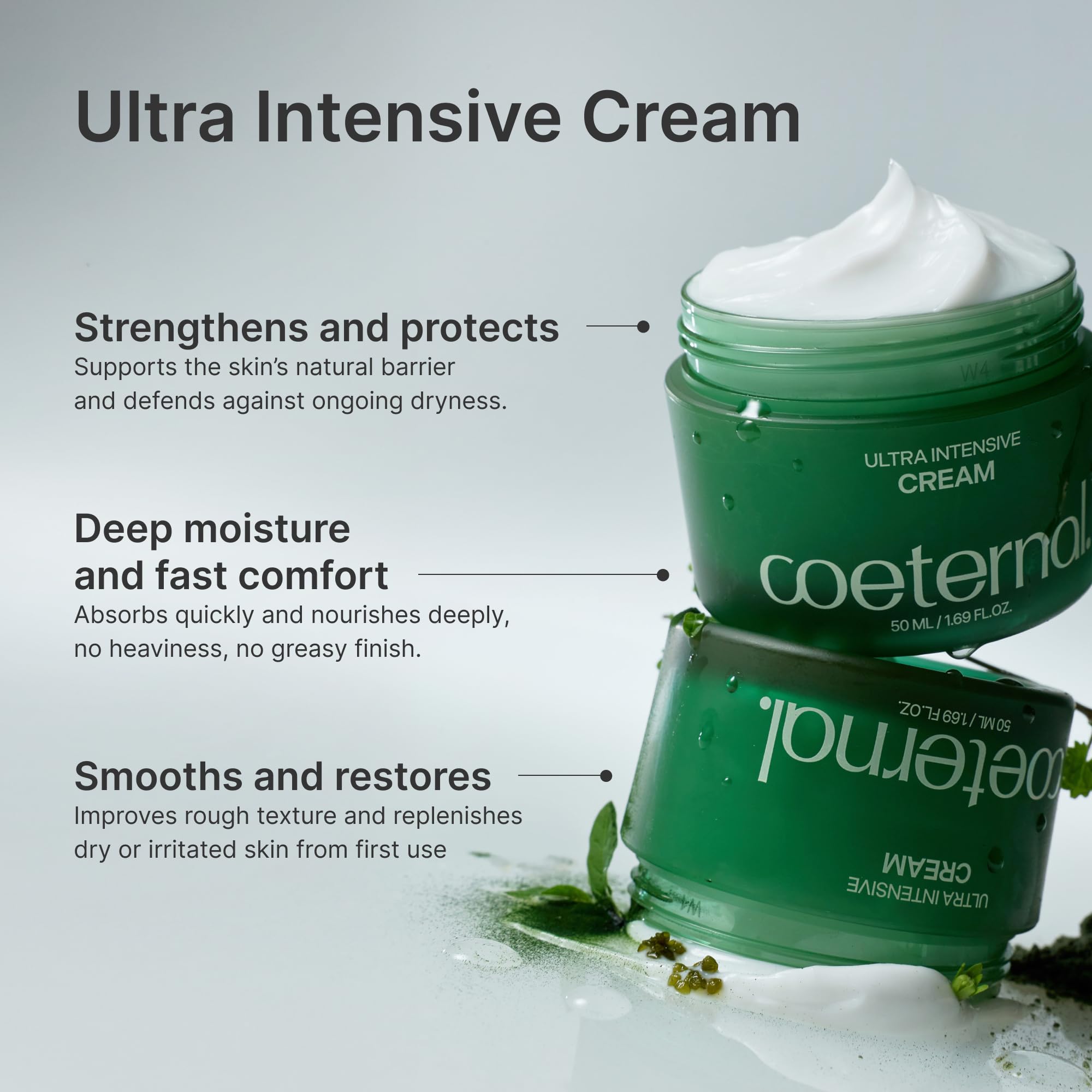 Coeternal Crema Ultra Intensa, textura cremosa que se absorbe rápido para piel suave.