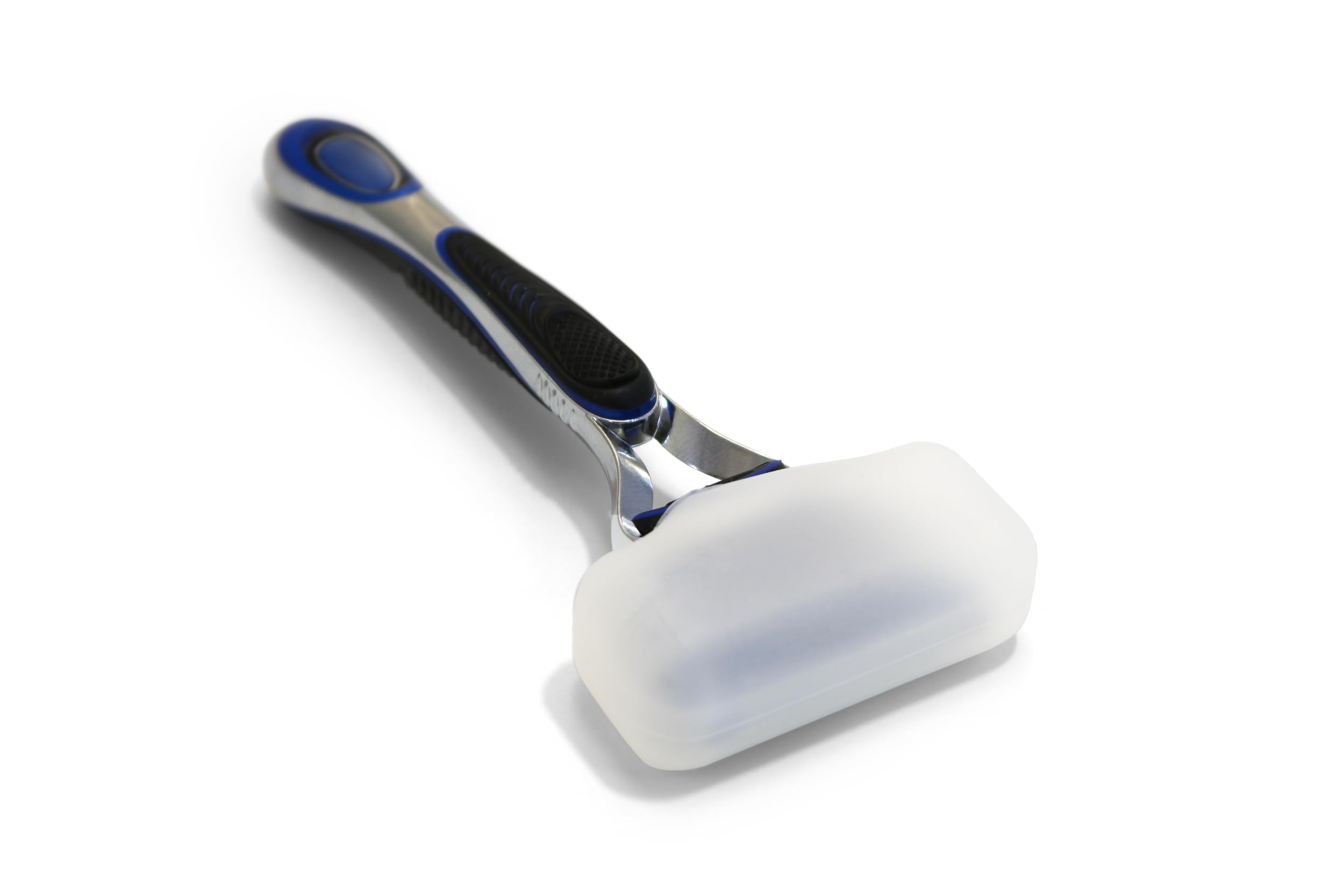 Coghlan's silicone razor cover in blue pack protects blades on travel.