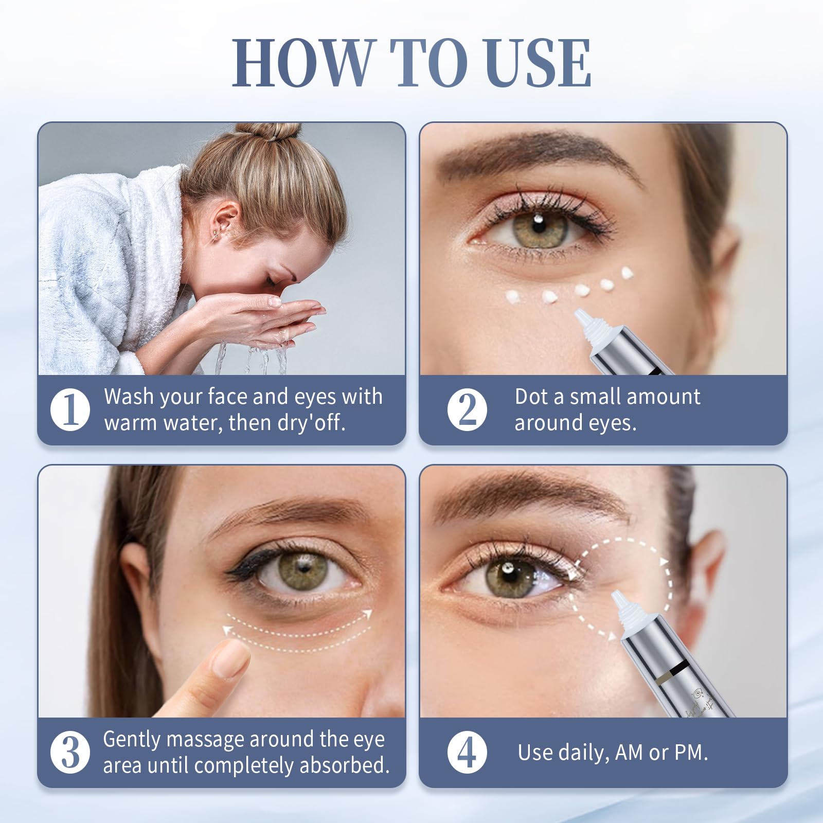 Coinore Retinol Under Eye Cream apply routine; easy daily usage for beginners