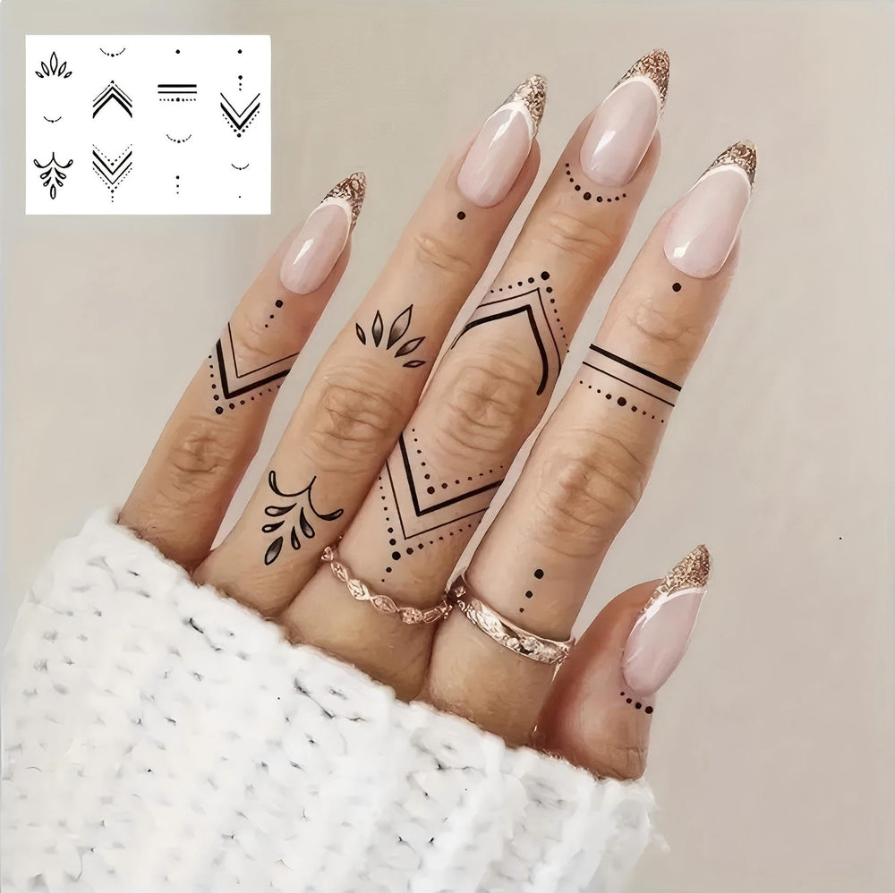 COKTAK geometric lotus arrow tattoos with bold lines and easy application.