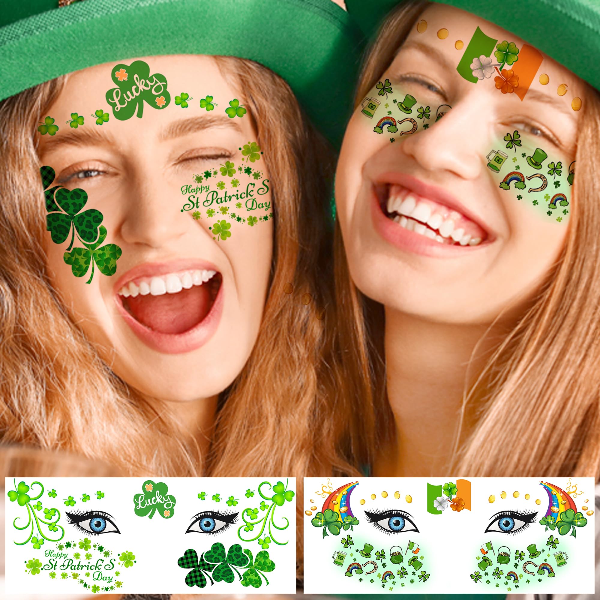 COKTAK 3D long-lasting green clover tattoo for festive wear.