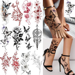 COKTAK butterfly rose flowers tattoo sheet on skin for stylish body art