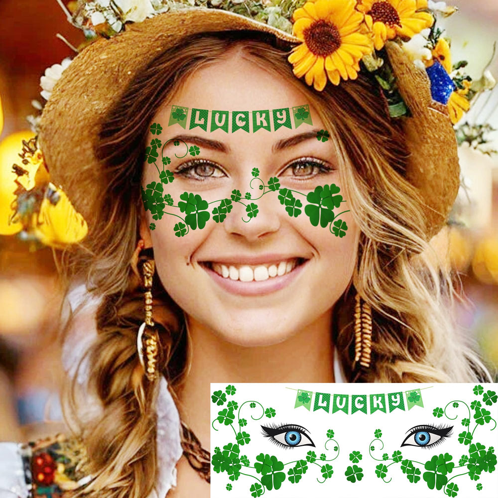 COKTAK green shamrock tattoo close-up design for bold facial or hand accents.