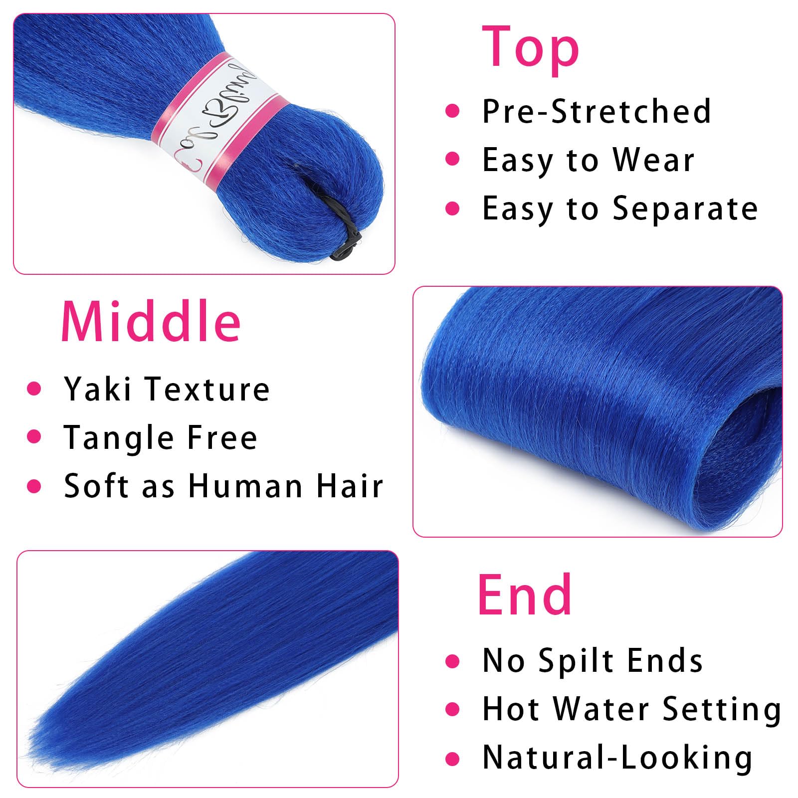 Col Bling Blue Braiding Hair pre-stretched fibers for easy installation.