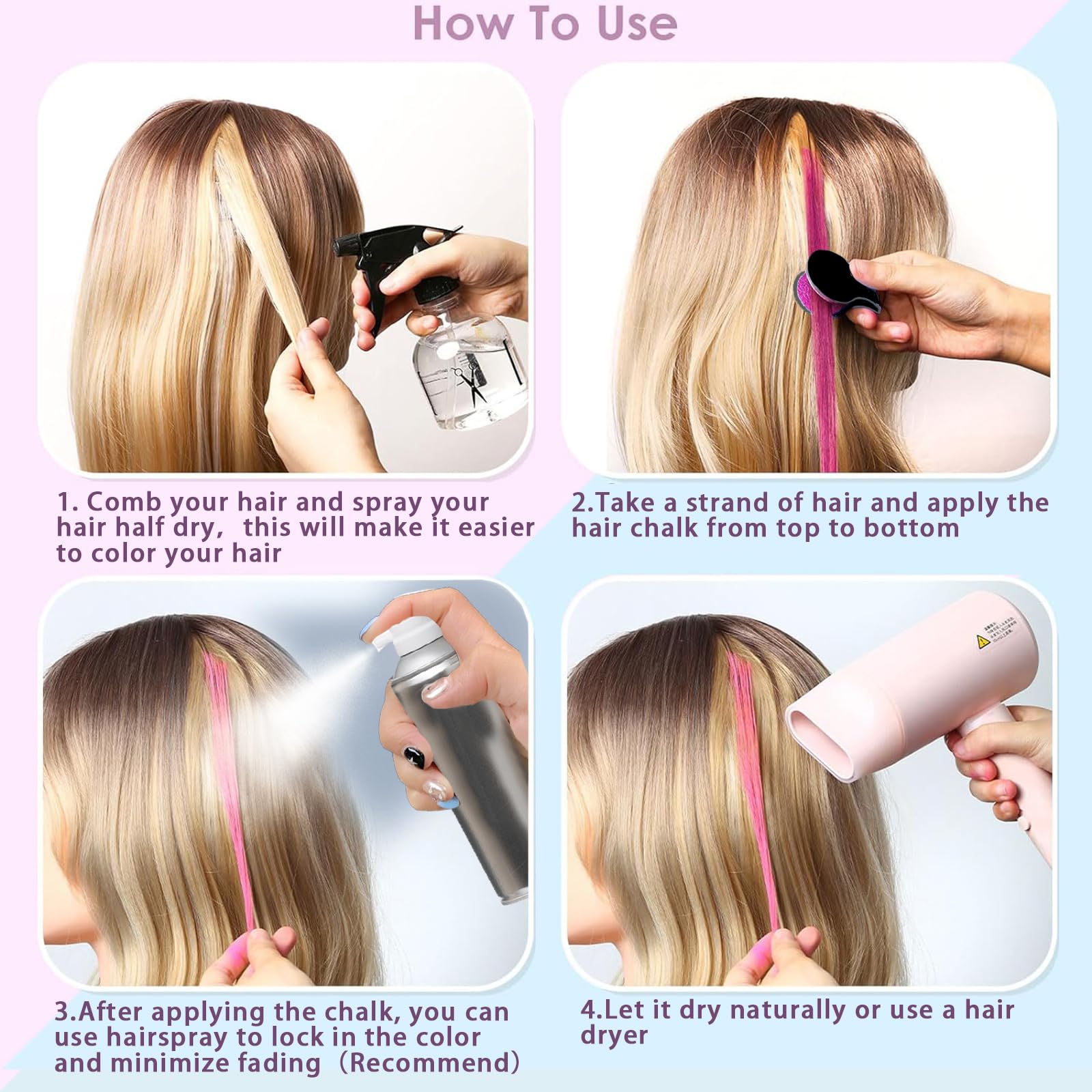 COLAYERIST hair chalk applied on wet hair for quick color without damage.