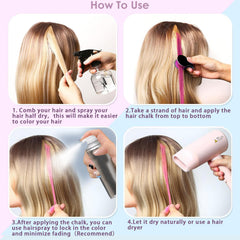 COLAYERIST hair chalk applied on wet hair for quick color without damage.