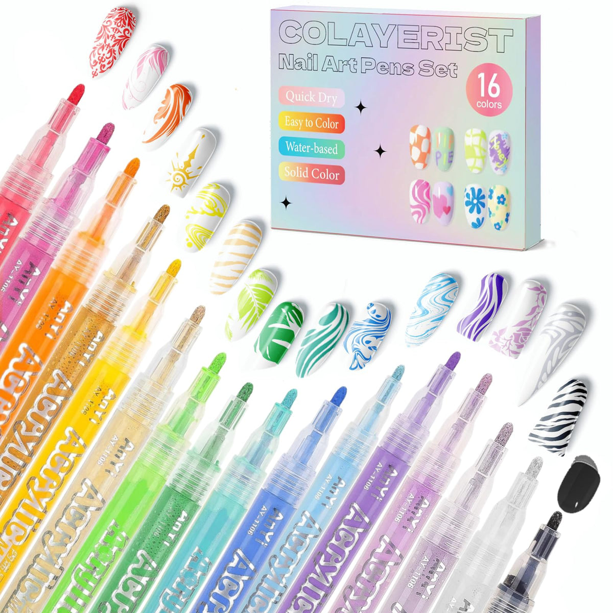COLAYERIST Nail Art Pens 16 colors for versatile DIY nail designs at home