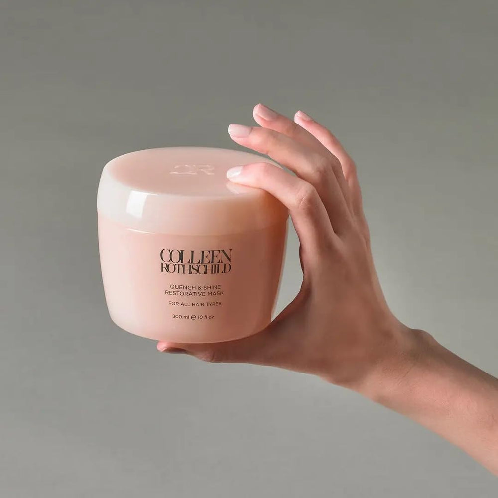 Glossy, smooth hair after using COLLEEN ROTHSCHILD Quench and Shine mask.