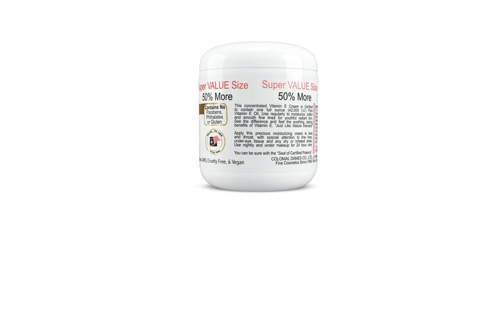 Colonial Dames aplicación de crema vitamina E para rostro y cuello, suaviza áreas secas.