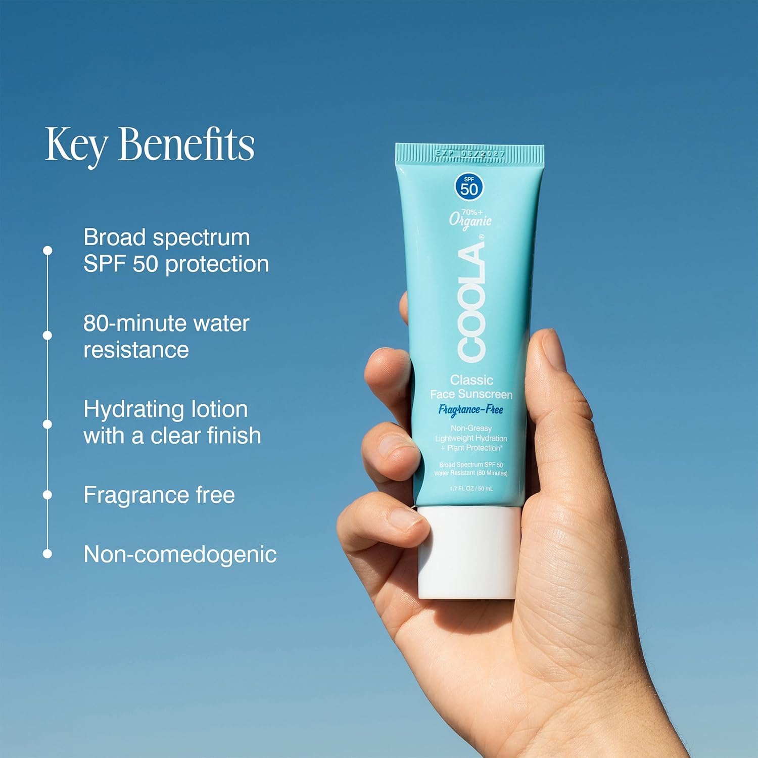 COOLA SPF 50 applied under makeup for seamless layering and a smooth base