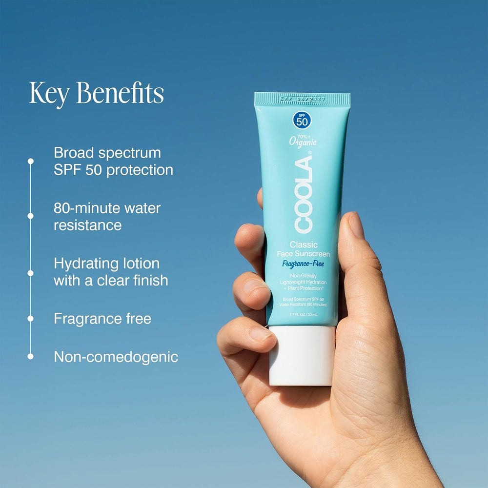 COOLA SPF 50 applied under makeup for seamless layering and a smooth base