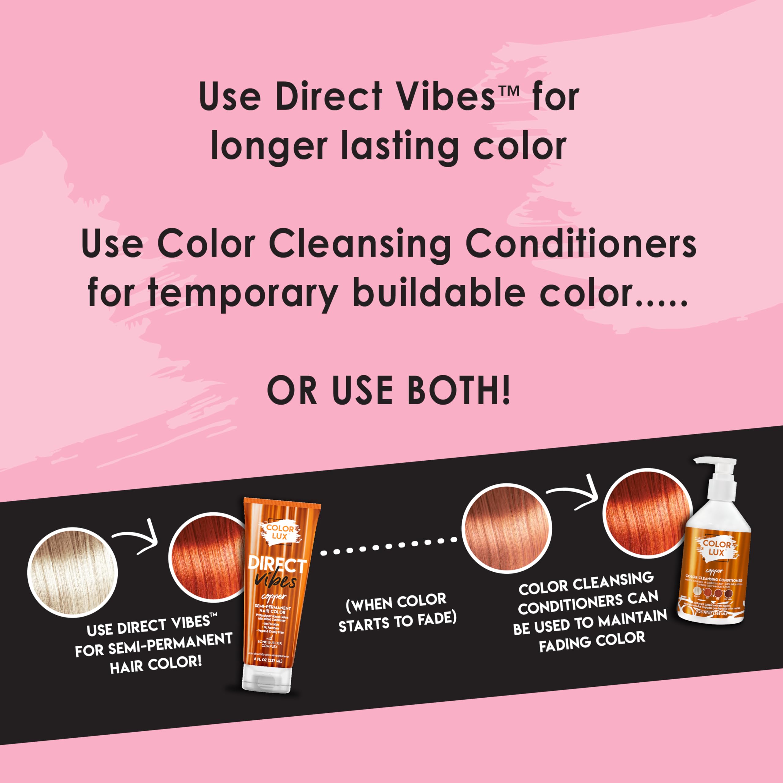 Color Lux Direct Vibes Copper box packaging emphasizes gentle formula