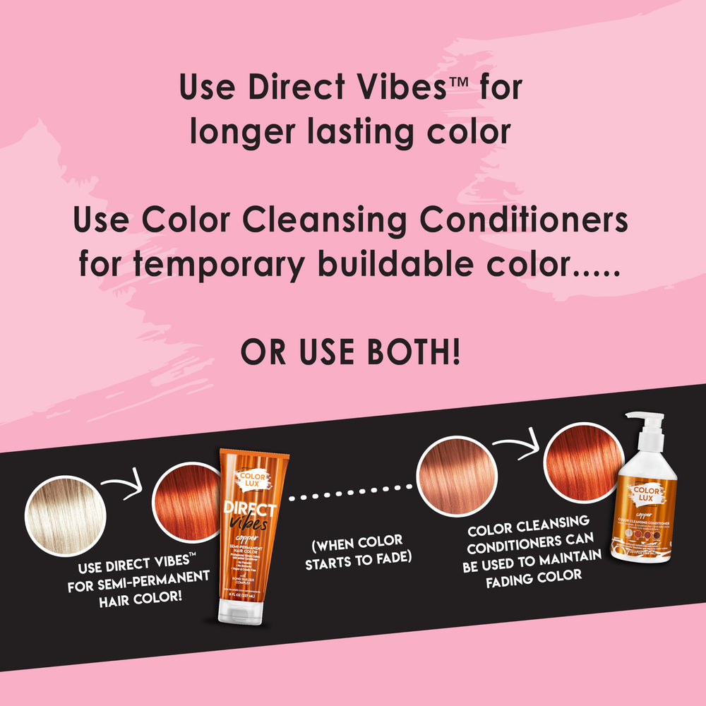 Color Lux Direct Vibes Copper box packaging emphasizes gentle formula