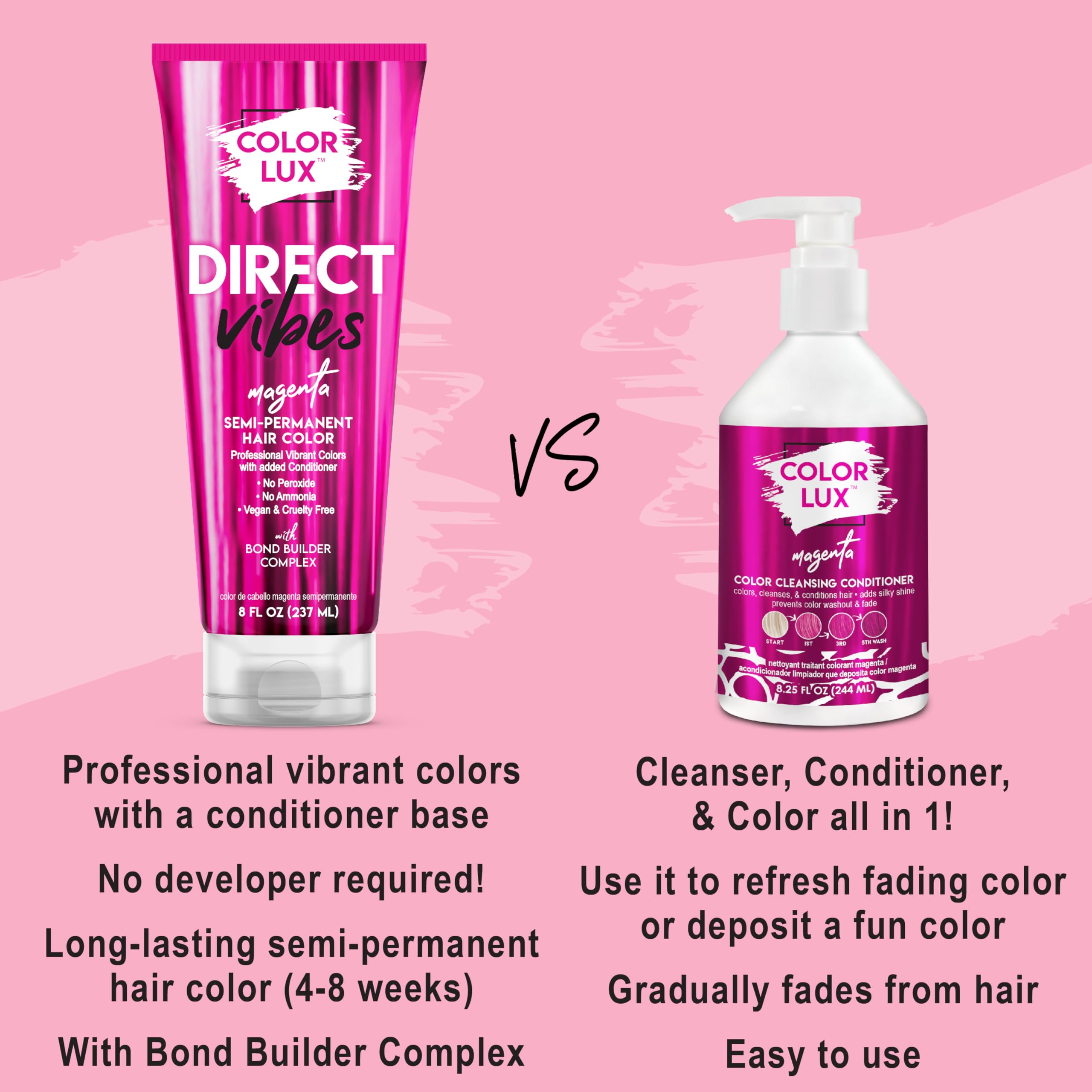 Color Lux Direct Vibes magenta cream-texture image suggests easy, even application.