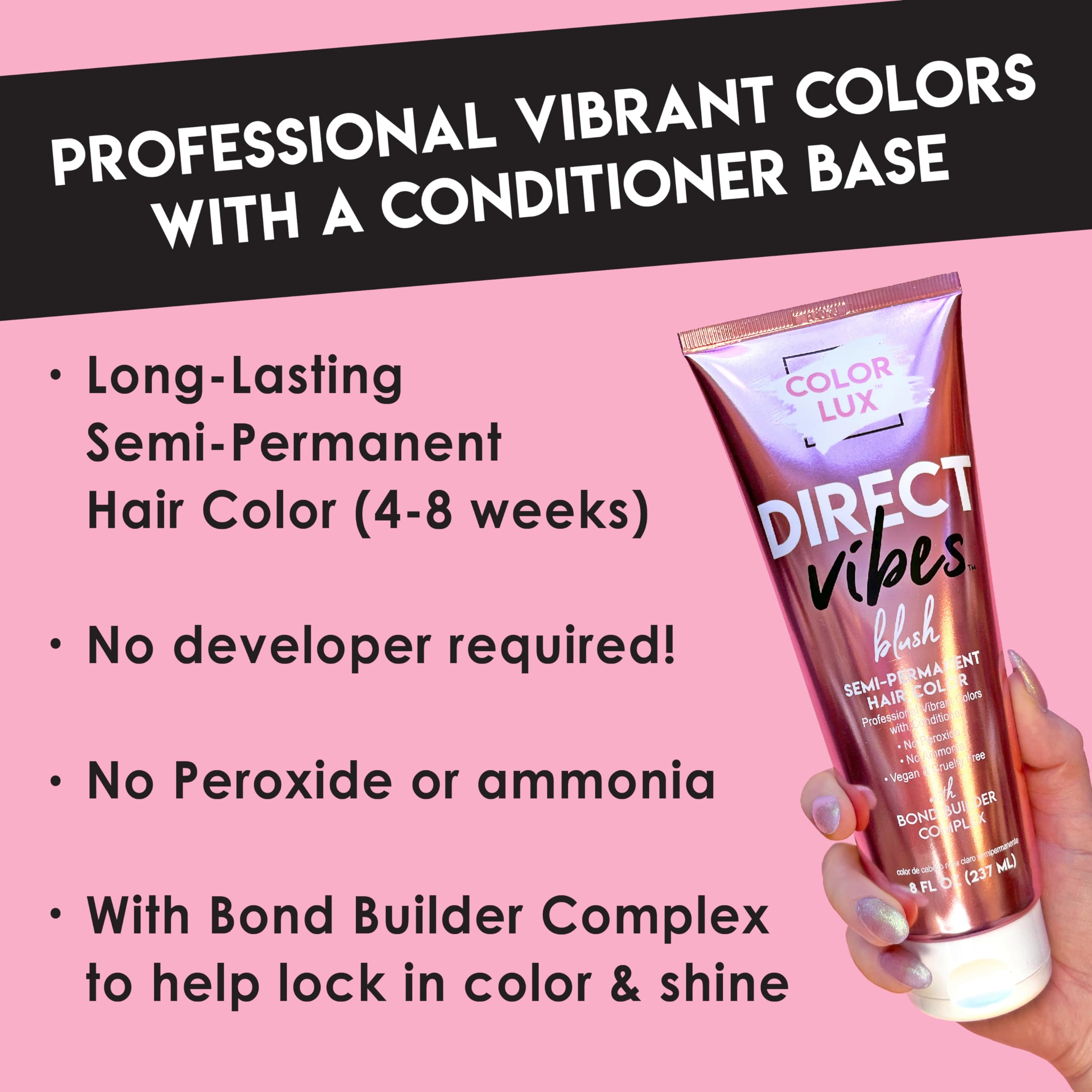 Color Lux Direct Vibes magenta finished-look model highlights vivid tone and radiant shine.