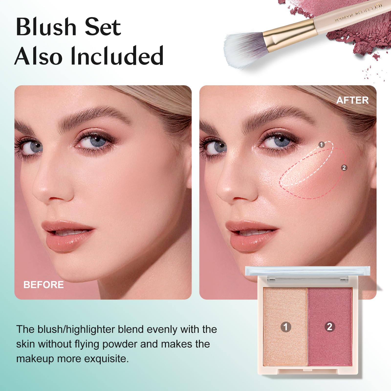 Color Nymph brochas-profesionales para aplicar crema y polvo con suavidad.