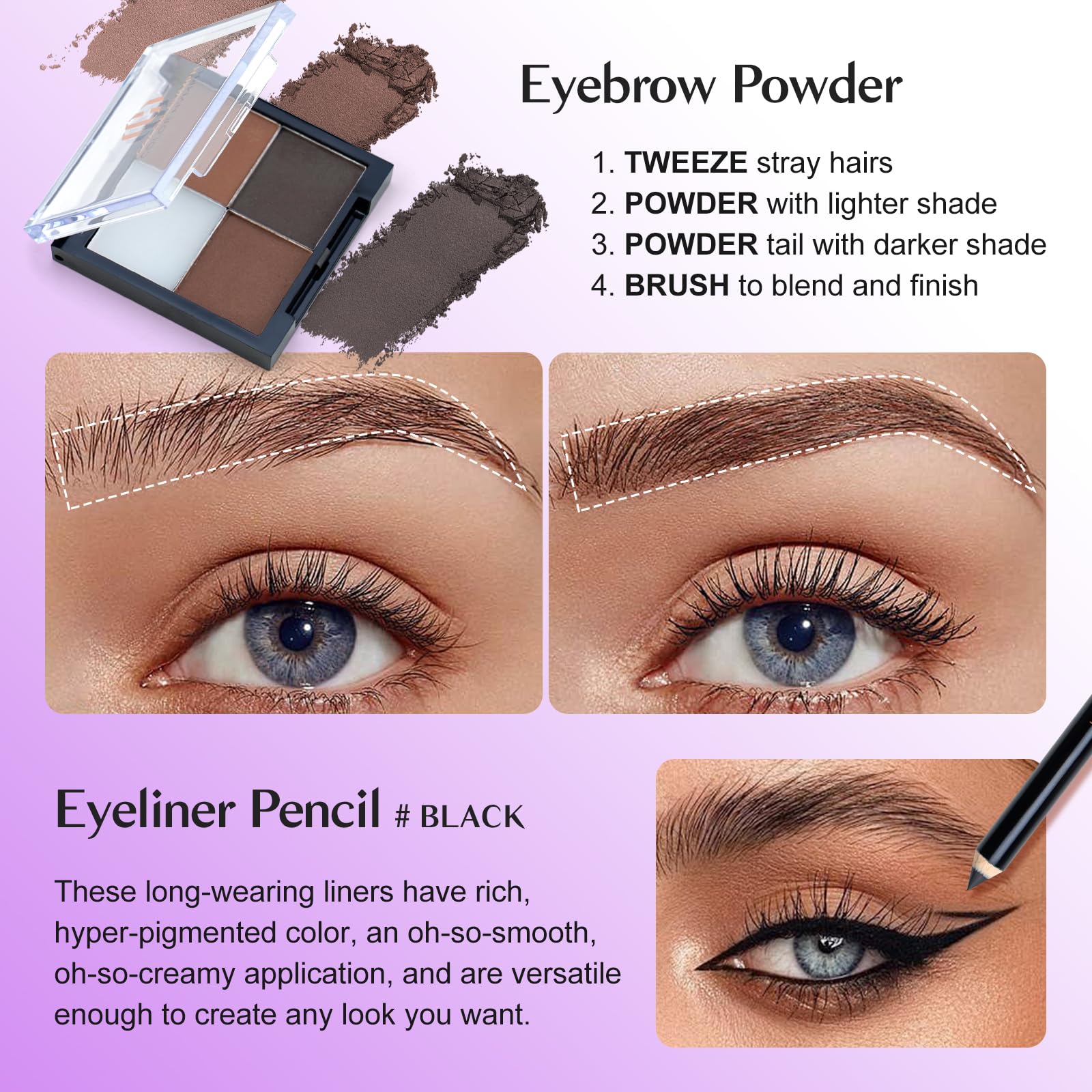 Color Nymph highlight and contour duo for sculpted features.