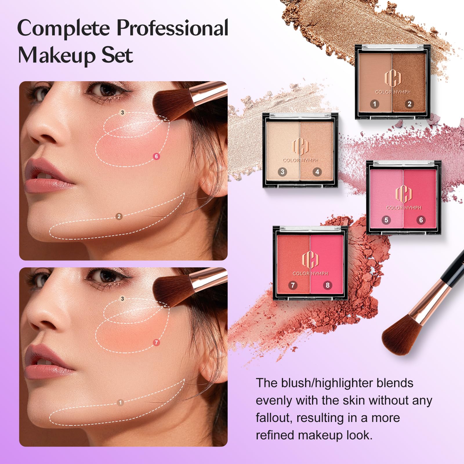 Color Nymph eyebrow powder quartet for defined brows in four tones.