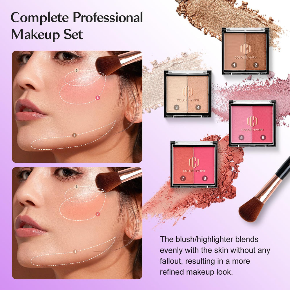 Color Nymph eyebrow powder quartet for defined brows in four tones.