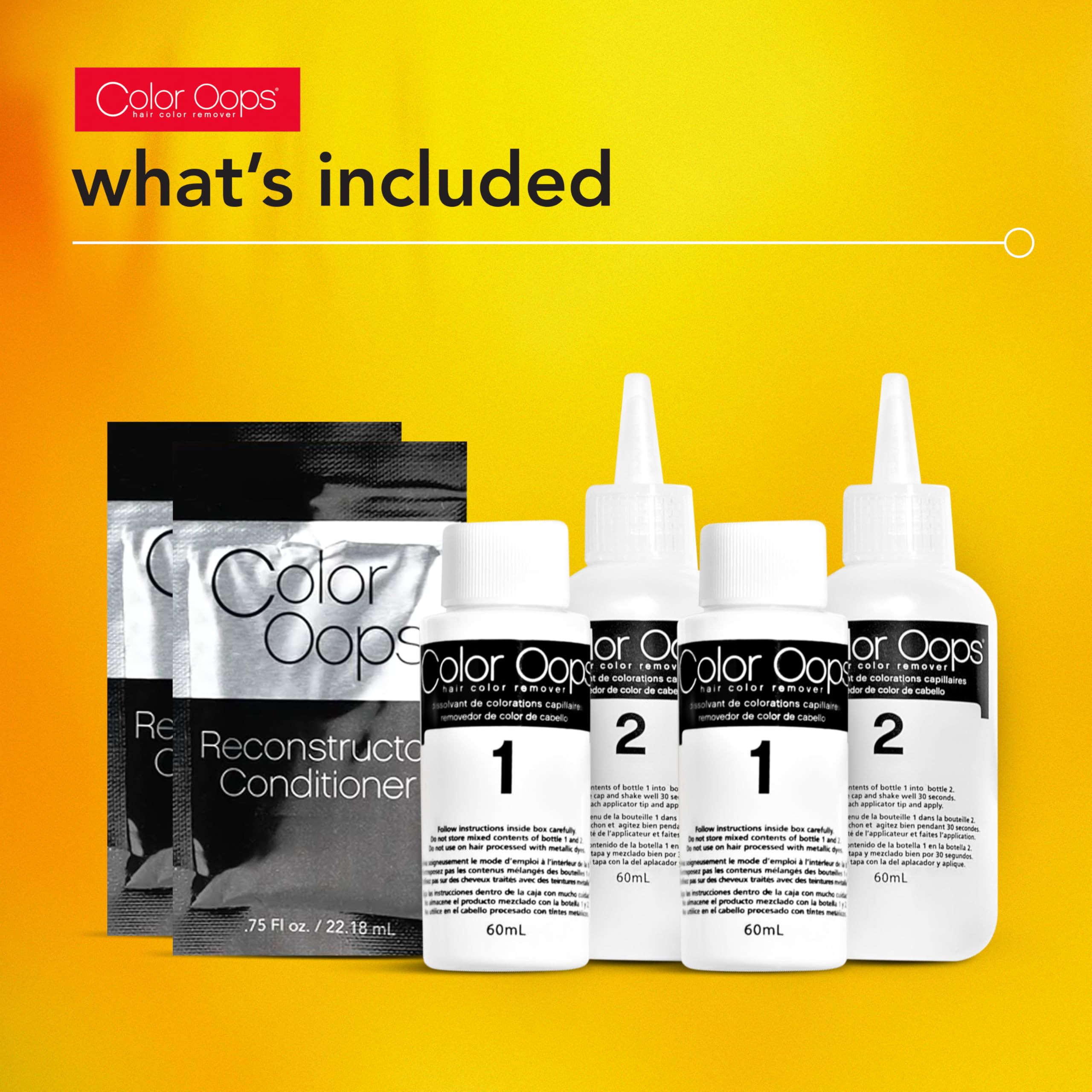 Color Oops reconstructor conditioner pack nourishes hair during removal.