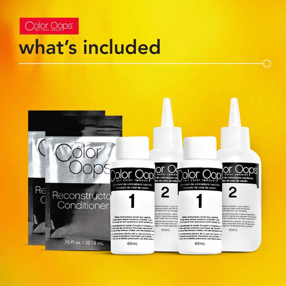 Color Oops reconstructor conditioner pack nourishes hair during removal.