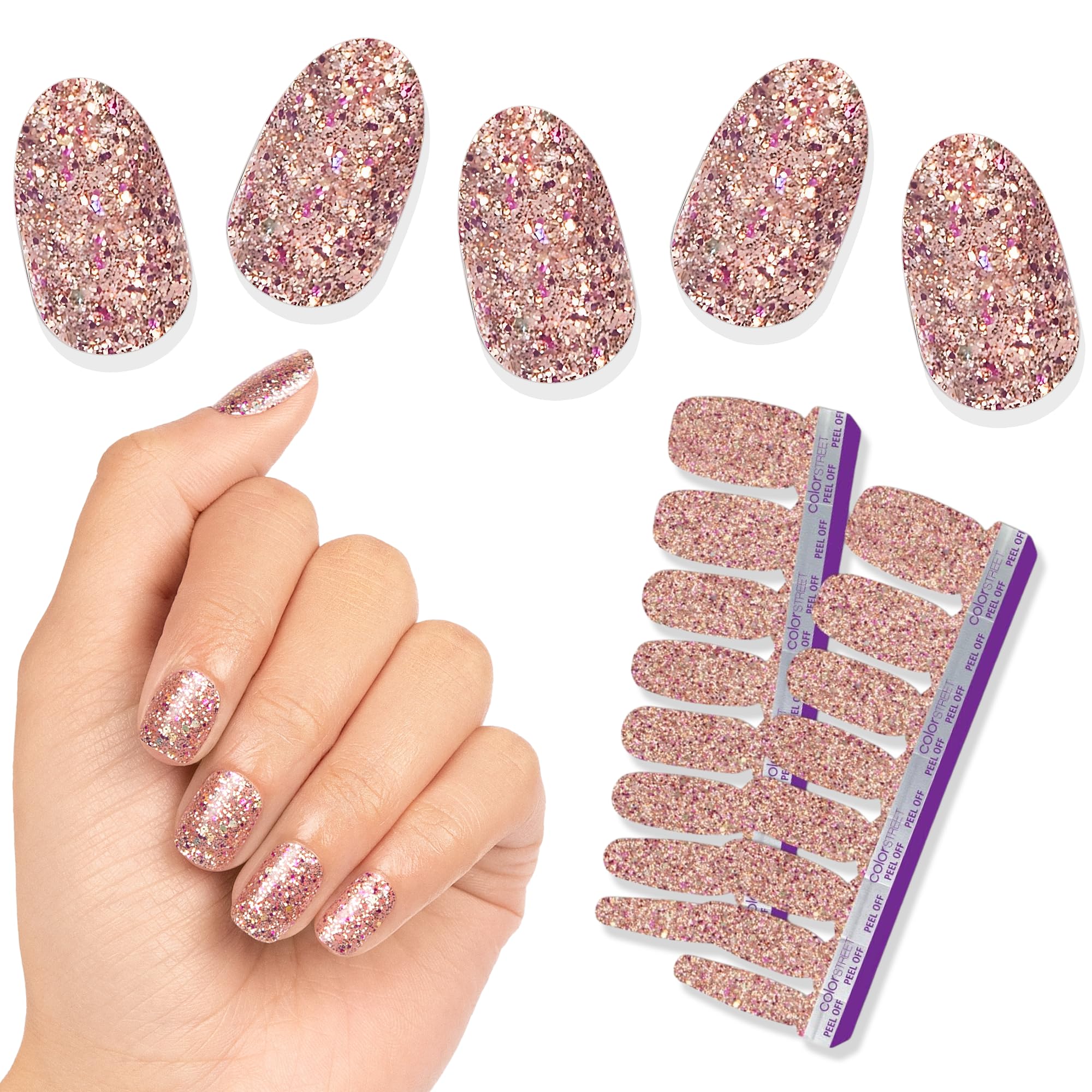 Color Street Tokyo Lights nail strips with glitter finish for a glamorous night-out manicure