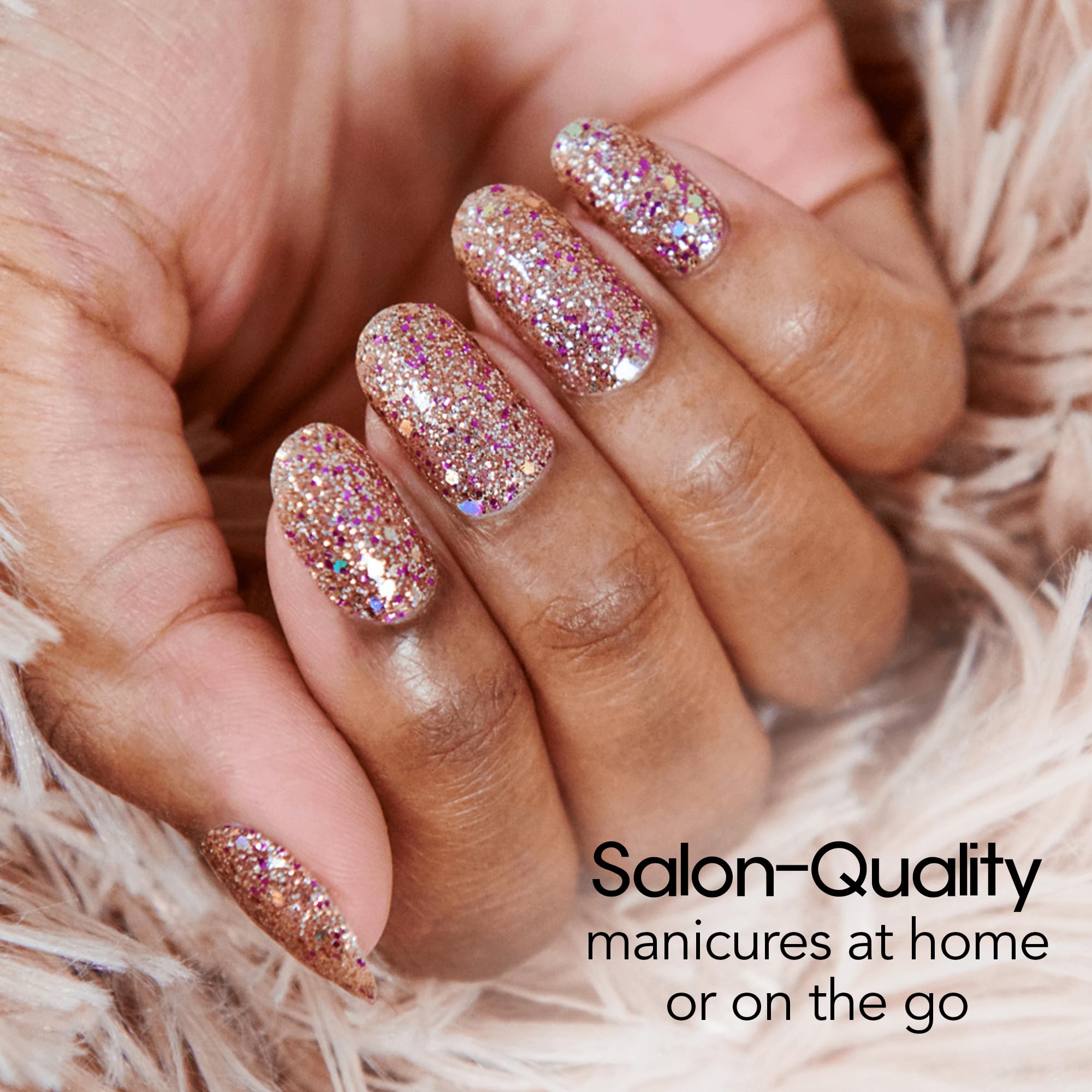Color Street Tokyo Lights pink gold sparkles brighten nails for party-ready style