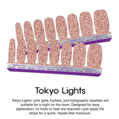 Color Street Tokyo Lights fuchsia holographic accents create dimensional shimmer on nails