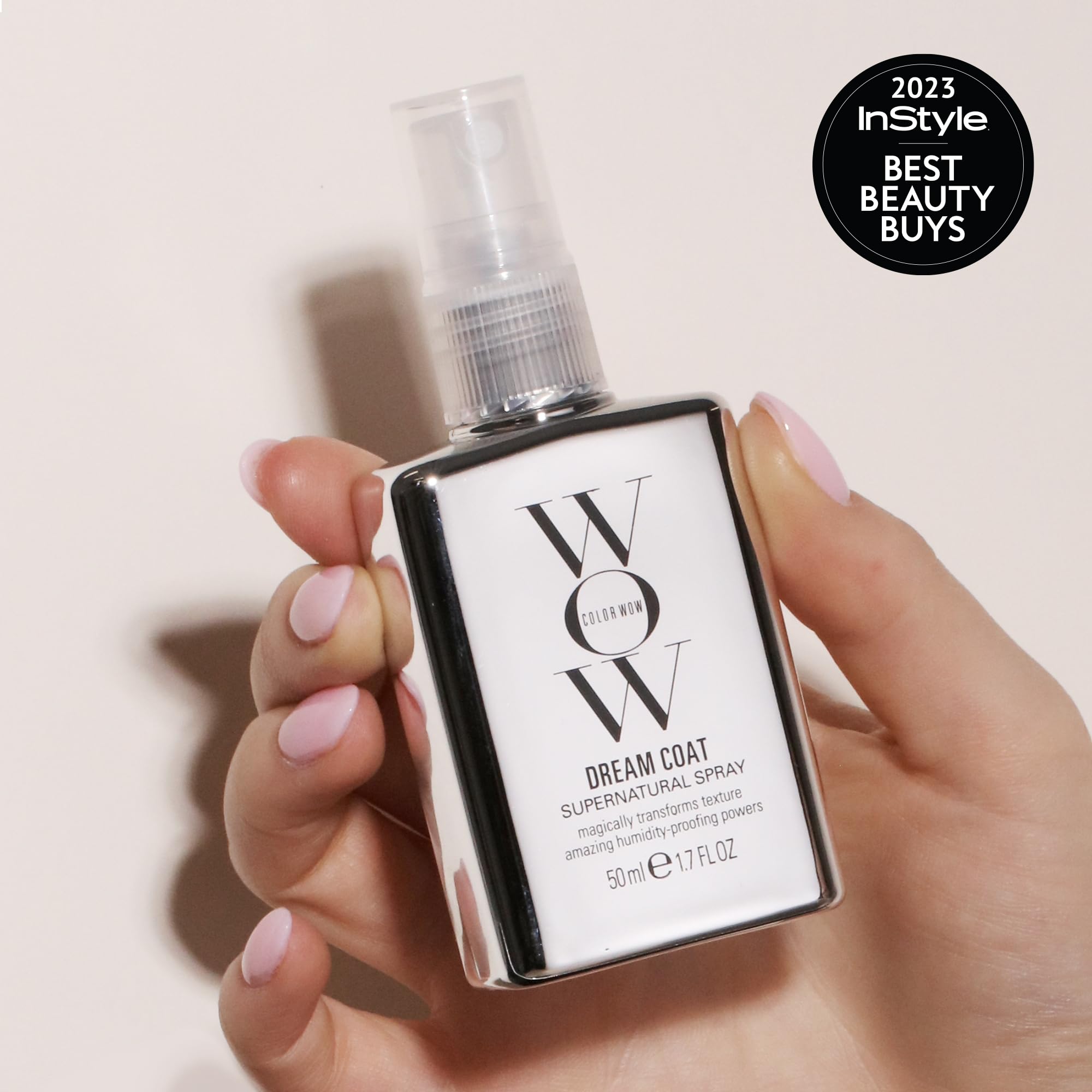 COLOR WOW Dream Coat bottle demonstrating humidity resistance for smooth style